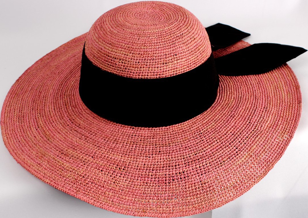 HEAD START classic wide brim  raffia sunhat w wide black band and bow  Style: HS/1424/PINK image 0